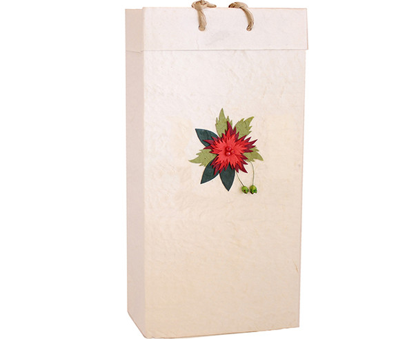BELLA VITA - Holiday BB2 Red Flower - Handmade Paper Two Bottle Bags (BB2REDFLOWER) 822372162922