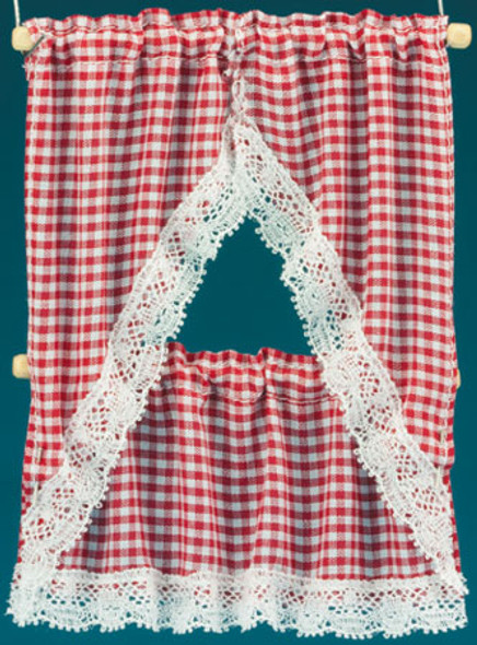 BARBARA O'BRIEN - 1" Scale Dollhouse Miniature - Kitchen Curtain: Gingham Red (50606) 731851506068