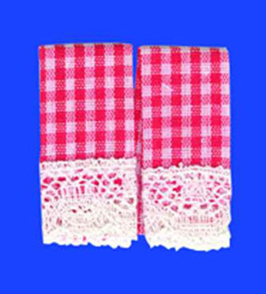 BARBARA O'BRIEN - 1" Scale Dollhouse Miniature - Kitchen Dish Towels, Gingham Red (50616) 731851506167