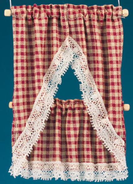 BARBARA O'BRIEN - 1" Scale Dollhouse Miniature - Kitchen Curtains: Country Red Check (51606) 731851516067