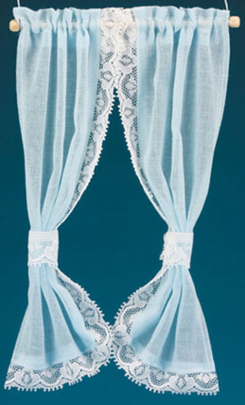 BARBARA O'BRIEN - 1" Scale Dollhouse Miniature - Tie Back: Ruffled Sheer 7 In, Blue (52203) 731851522037