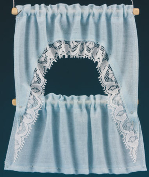 BARBARA O'BRIEN - 1" Scale Dollhouse Miniature - Curtains: Ruffled Cape Set, Blue (52403) 731851524031