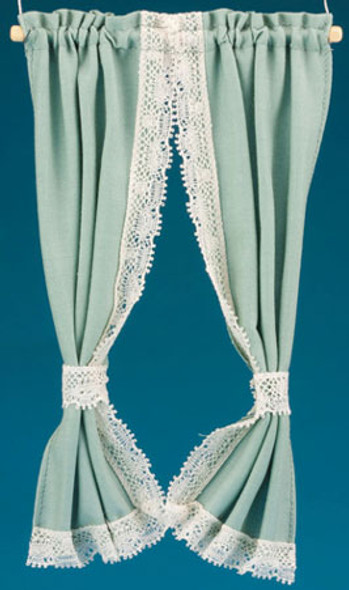 BARBARA O'BRIEN - 1" Scale Dollhouse Miniature - Tie-Back Curtains, Garden Green (55608) 731851556087