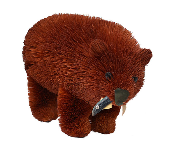 BRUSHART - 10 inch Brown Bear with Fish Brush Figurine (BRUSH0133F) 645194206083