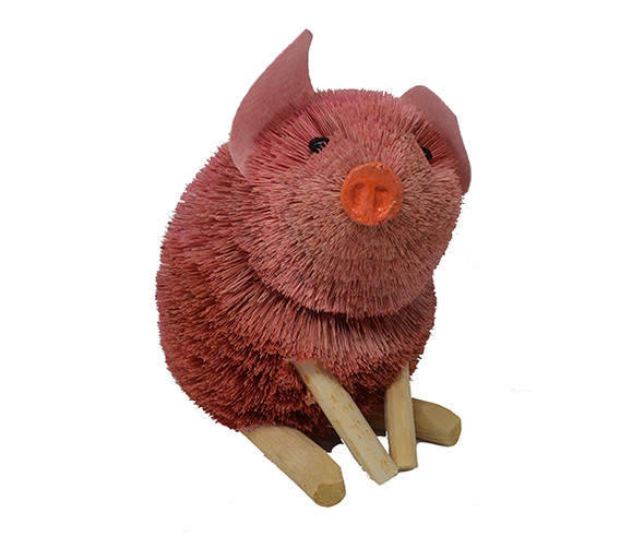 BRUSHART - 12 inch Pig Sitting Pink Brush Figurine (BRUSH0148P) 645194200357