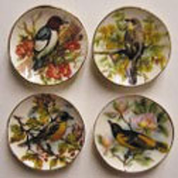 BY BARB - 1" Scale Dollhouse Miniature - Bird with Flower Plate 4Pcs (CDD157)