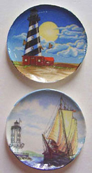 BY BARB - 1" Scale Dollhouse Miniature - Lighthouse & Ship Platters (CDD241)
