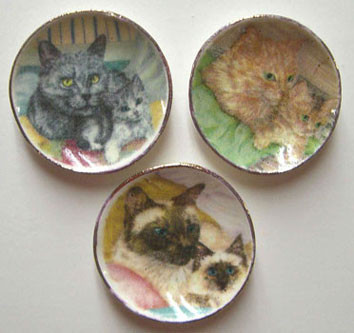 BY BARB - 1" Scale Dollhouse Miniature - 3 Kitten Plates (CDD268)