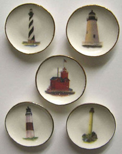 BY BARB - 1" Scale Dollhouse Miniature - 5 Lighthouse Plates (CDD280)