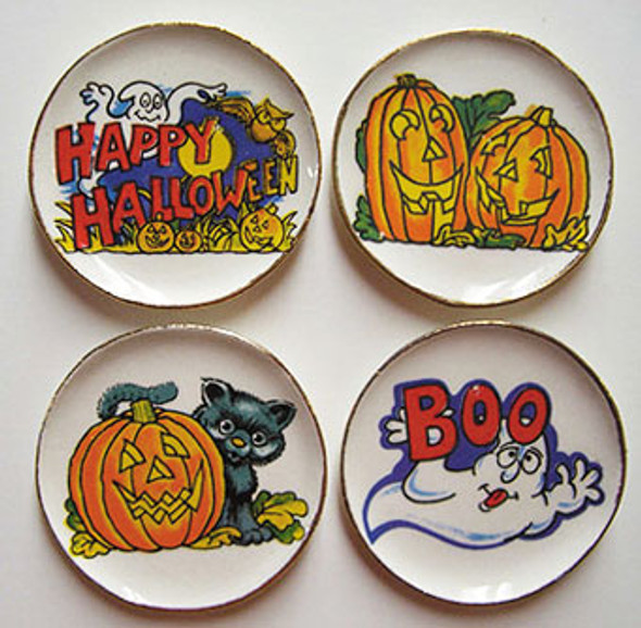 BY BARB - 1" Scale Dollhouse Miniature - 4 'Boo' Halloween Platters (CDD432)