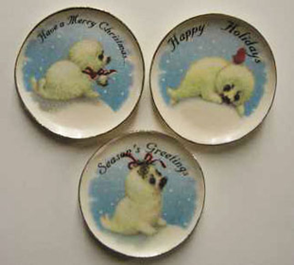 BY BARB - 1" Scale Dollhouse Miniature - 3 Christmas Baby Seal Platters (CDD486)