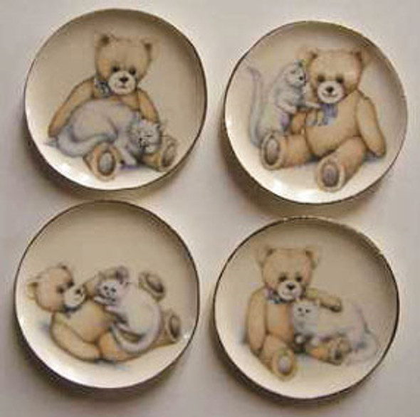 BY BARB - 1" Scale Dollhouse Miniature - 4 Teddy Bear & Cat Platters (CDD493)