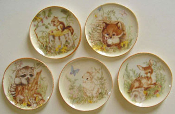 BY BARB - 1" Scale Dollhouse Miniature - Soft Woods Animals Plates- Set of 5 (CDD67)