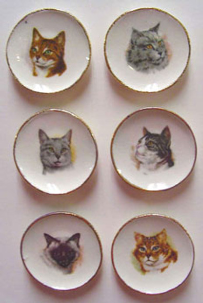 BY BARB - 1" Scale Dollhouse Miniature - Cat Plates- Set of 6 (CDDO)