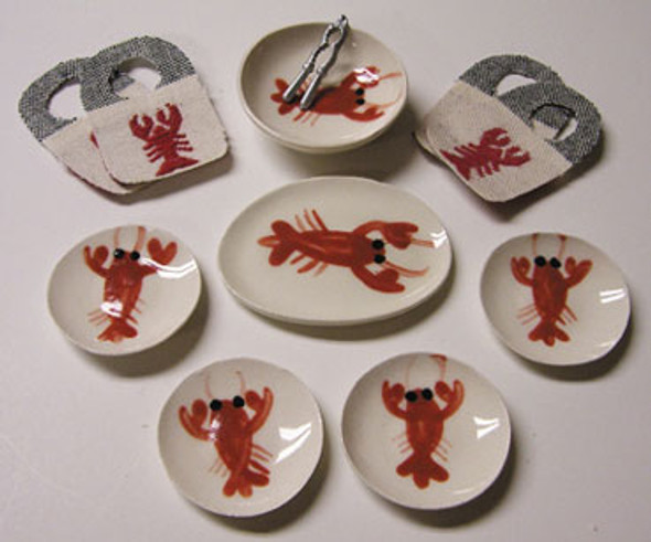 BY BARB - 1" Scale Dollhouse Miniature - Lobster Dinner Set (CER106L)