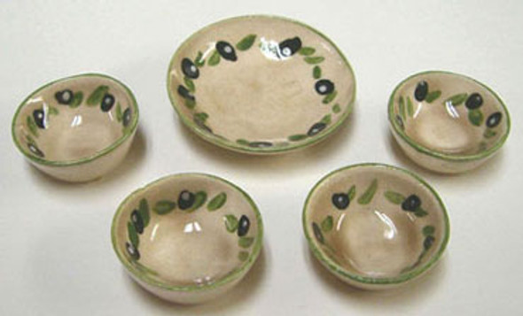 BY BARB - 1" Scale Dollhouse Miniature - Serving Bowl Set, Olive Pattern (CER133)