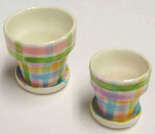 BY BARB - 1" Scale Dollhouse Miniature - 2 Flower Pots-with 2 drip Trays (CER34)