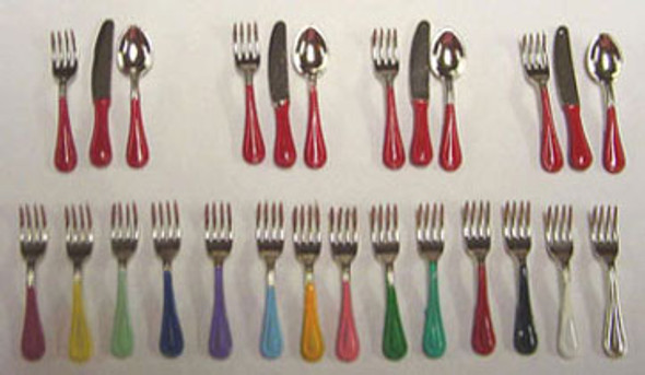 BY BARB - 1" Scale Dollhouse Miniature - Silver Flatware Serves 4, Assorted colors (FL1)