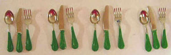 BY BARB - 1" Scale Dollhouse Miniature - Flatware Set-Green (12 pieces) (FL1GN)