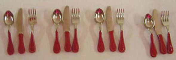 BY BARB - 1" Scale Dollhouse Miniature - Flatware Set-Red (12 pieces) (FL1RD)