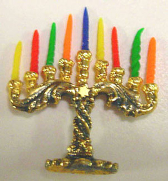 BY BARB - 1" Scale Dollhouse Miniature - Patina Menorah & Candles (JC15)