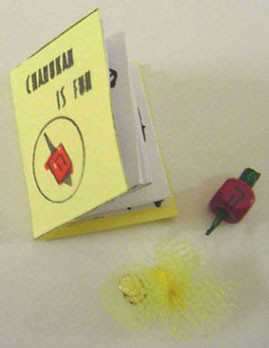 BY BARB - 1" Scale Dollhouse Miniature - Chanukah Book, Dreidel & Gelt (JC3)