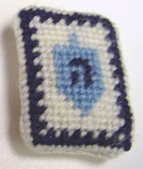 BY BARB - 1" Scale Dollhouse Miniature - Dreidel Needlepoint Pillow (JC5A)