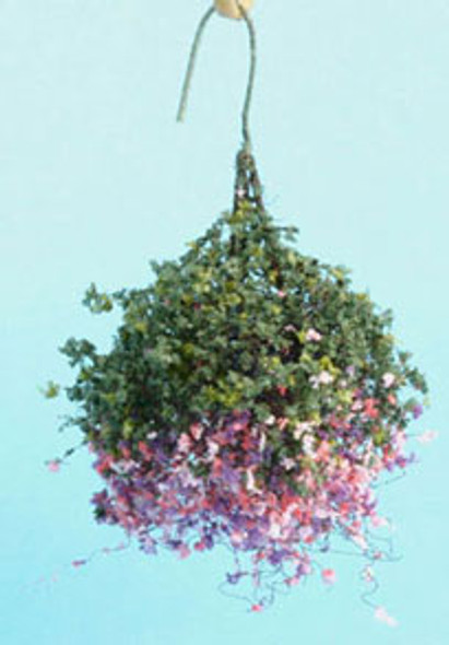 CREATIVE ACCENTS BY BILL LANKFORD - 1 Inch Scale Dollhouse Miniature - Hanging Basket:pink-purple-white Large (CAHBL16)