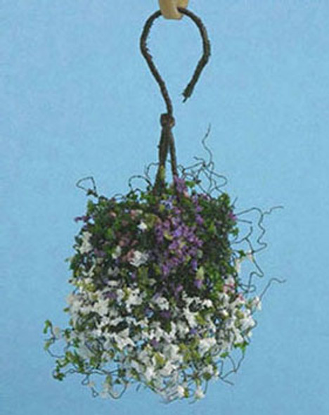 CREATIVE ACCENTS BY BILL LANKFORD - 1 Inch Scale Dollhouse Miniature - Hanging Basket:pink-purple-white Small (CAHBS16)