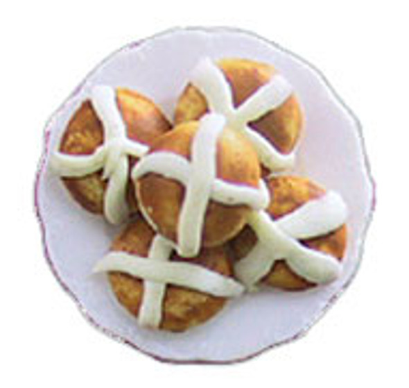 CARRUDUS - 1 Inch Scale Dollhouse Miniature - Hot Cross Buns On Plate (CAR0917)