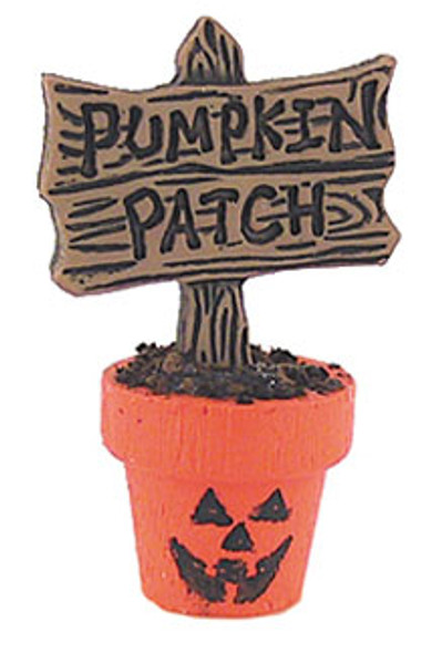 CARRUDUS - 1 Inch Scale Dollhouse Miniature - Halloween Flower Pot With Pumpkin Patch Sign (CAR1459PP)