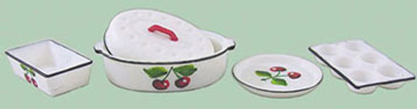 CARRUDUS - 1 Inch Scale Dollhouse Miniature - Roaster Pan Set 5 pcs Painted Cherries (CAR1557)