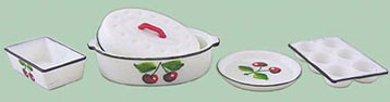 CARRUDUS - 1 Inch Scale Dollhouse Miniature - Roaster Pan Set 5 pcs Painted Cherries (CAR1557)