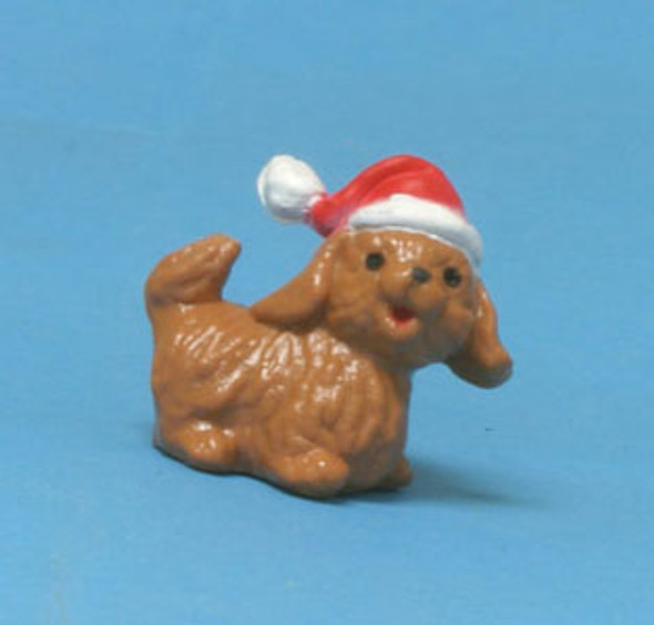 CARRUDUS - 1" Scale Dollhouse Miniature - Dog In Santa's Hat (M1476)