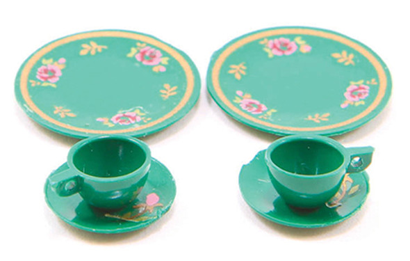 CHRYSNBON - 1 Inch Scale Dollhouse Miniature - Dinnerware Set Green (CB065G) 749939400665