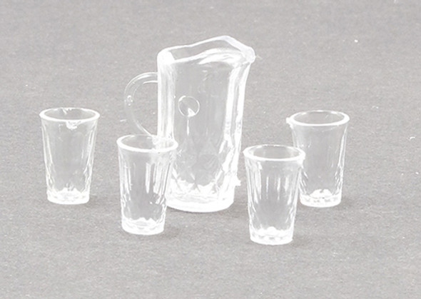 CHRYSNBON - 1 Inch Scale Dollhouse Miniature - Crystal Pitcher With 4 Tumblers (CB092) 749939400832