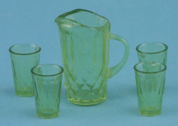 CHRYSNBON - 1 Inch Scale Dollhouse Miniature - Green Pitcher With 4 Tumblers Kit (CB092G) 749939400870