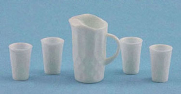 CHRYSNBON - 1 Inch Scale Dollhouse Miniature - Crystal Pitcher With 4 Tumblers Kit White (CB092W) 749939400894