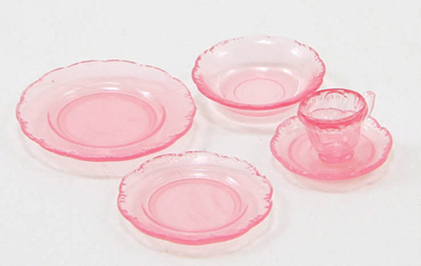 CHRYSNBON - 1 Inch Scale Dollhouse Miniature - Depression Dish Set 5 pcs Pink (CB132P) 749939401617