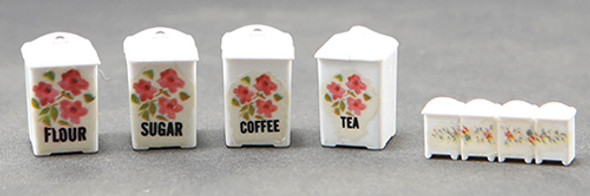 CHRYSNBON - 1 Inch Scale Dollhouse Miniature - Canister Set Pink Floral (CB144) 749939401716