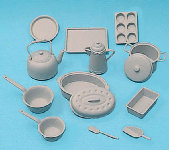 CHRYSNBON - 1 Inch Scale Dollhouse Miniature - M-163 Cookware Minikit 14 pcs Gray Plastic (CB2212) 749939402423