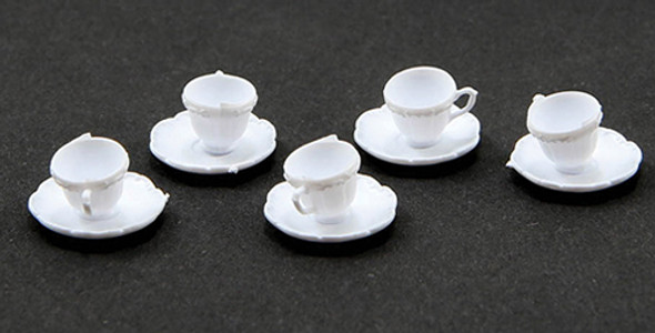 CHRYSNBON - 1 Inch Scale Dollhouse Miniature - Cups And Saucers White 24 pcs Plastic (CB2719) 749939402898