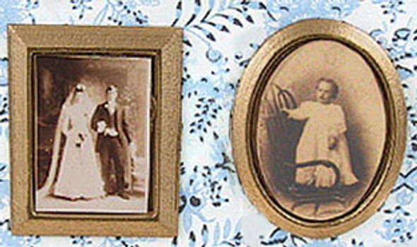 CHRYSNBON - 1 Inch Scale Dollhouse Miniature - Gold Framed Sepia Photos 2 pcs (CB39B) 749939403055