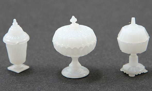 CHRYSNBON - 1 Inch Scale Dollhouse Miniature - Candy Dishes 3pc Milkglass (CB68MG) 749939403383