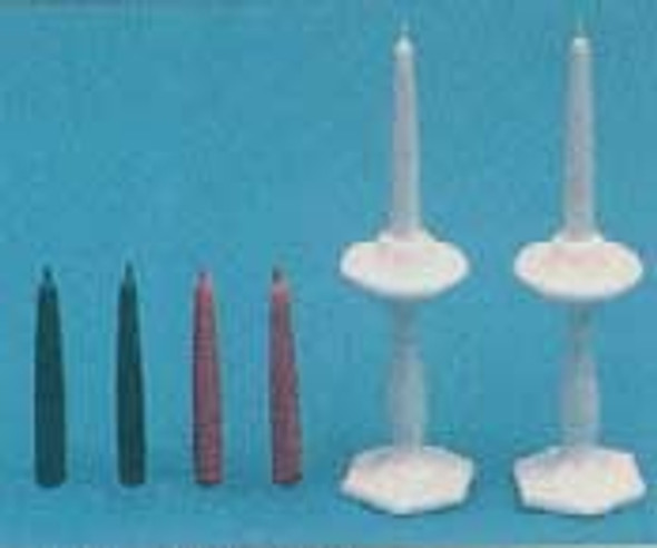 CHRYSNBON - 1 Inch Scale Dollhouse Miniature - White Candlesticks (2) With Candles (CB71) 749939403482
