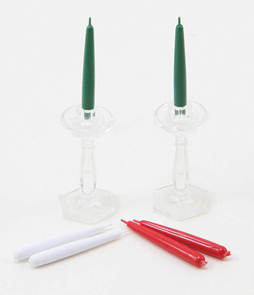 CHRYSNBON - 1 Inch Scale Dollhouse Miniature - Crystal Candlesticks (2) With Candles (CB76) 749939403499