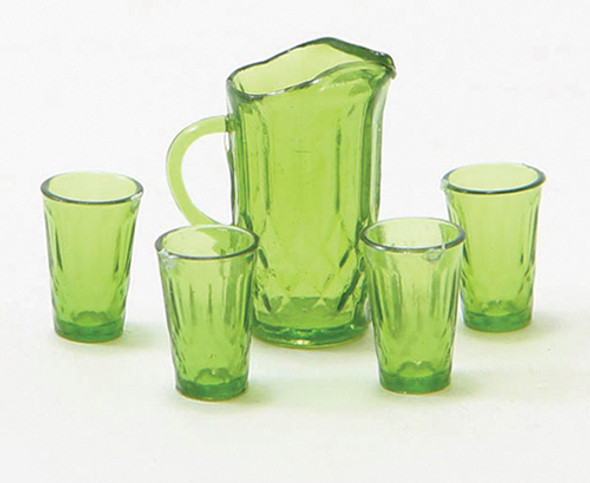 CHRYSNBON - 1 Inch Scale Dollhouse Miniature - Pitcher With 4 Glasses Emerald Green (CB88EG) 749939403567