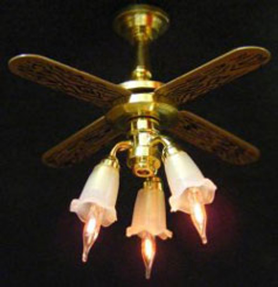 CIR-KIT - 1/2" Scale Ceiling Fan with 3 Tulip Shades Dollhouse Miniature (2606)