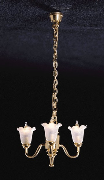 CIR-KIT - 1 Inch Scale Dollhouse Miniature Lighting - 3 Up-arm Tulip Shade Chandelier (CK3004)