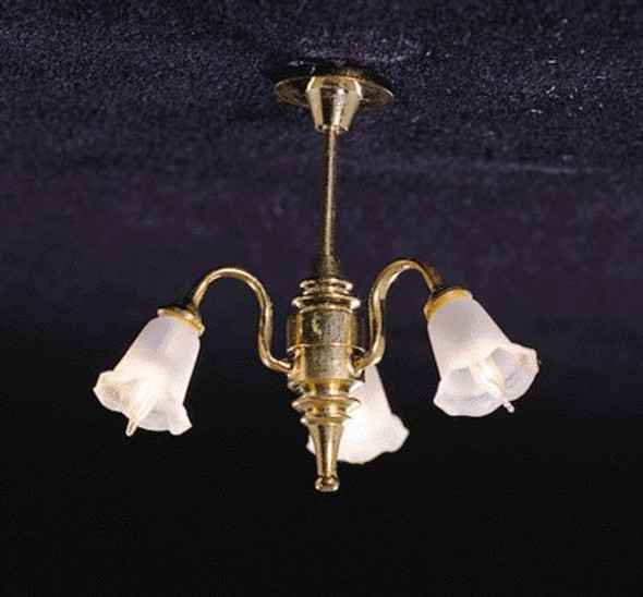 CIR-KIT - 1 Inch Scale Dollhouse Miniature Lighting - 3 Down-arm Tulip Shade Chandelier (CK3005) 726121030053
